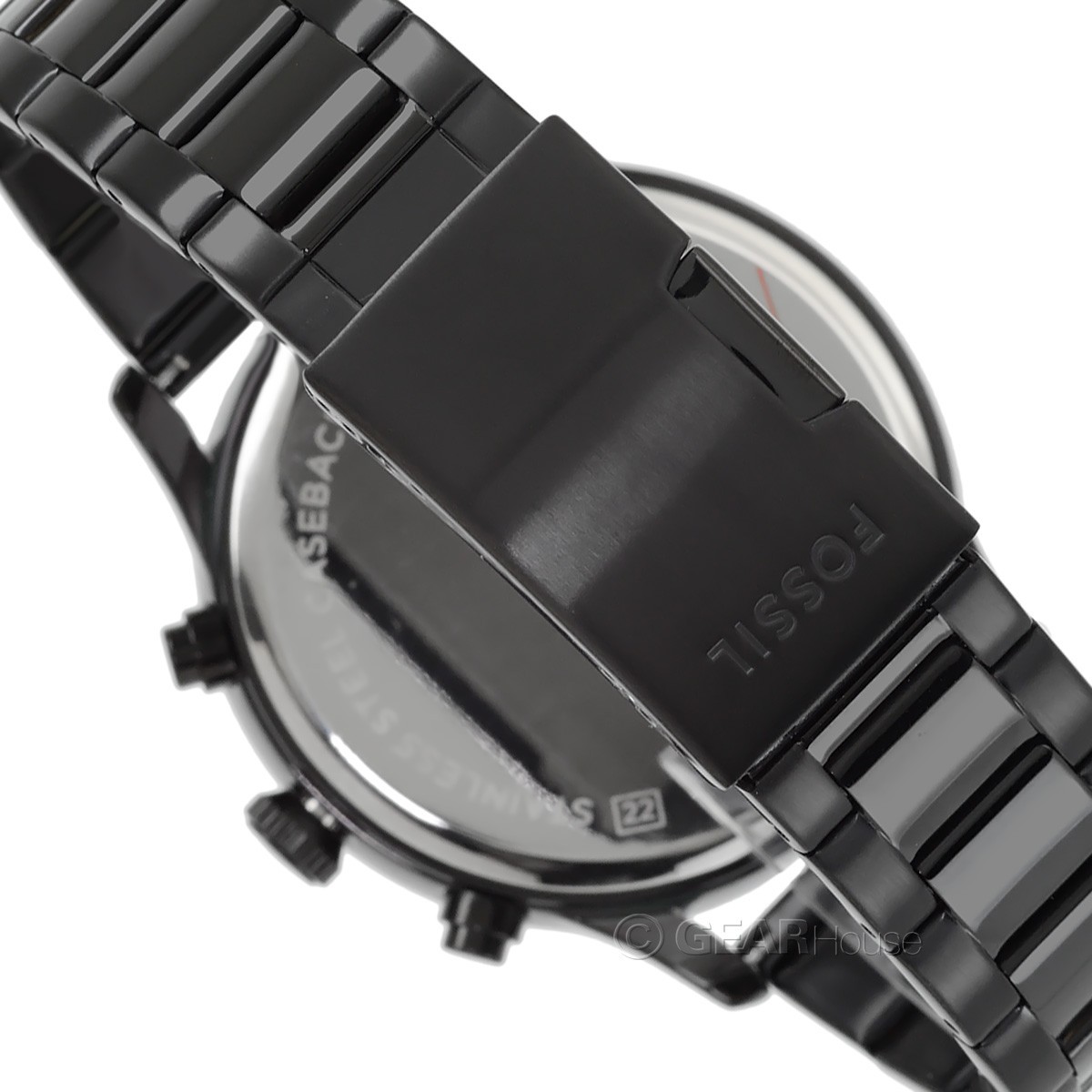 FOSSIL Bennett Mens Multifunction Watch Black Dial Day Date Stainless Steel Band