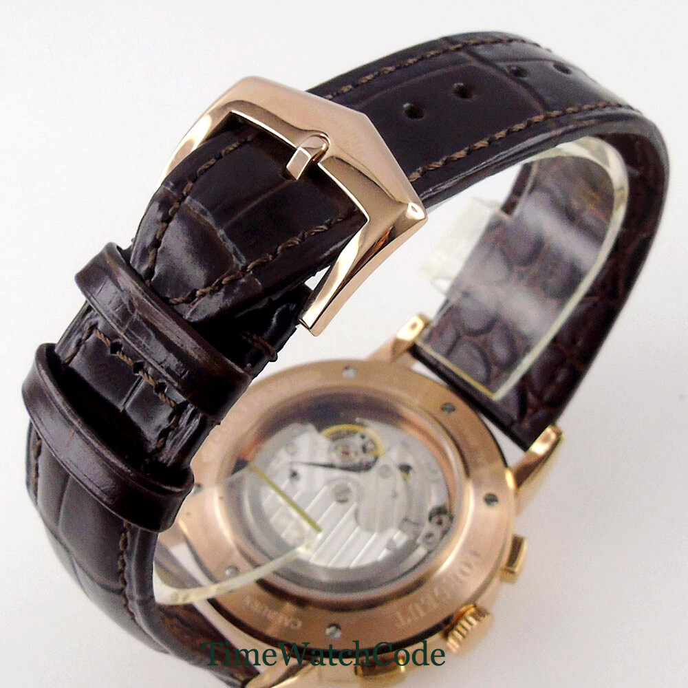 Corgeut 42mm Rose Gold Automatic Mens Watch Week Date Month Year Day/Night