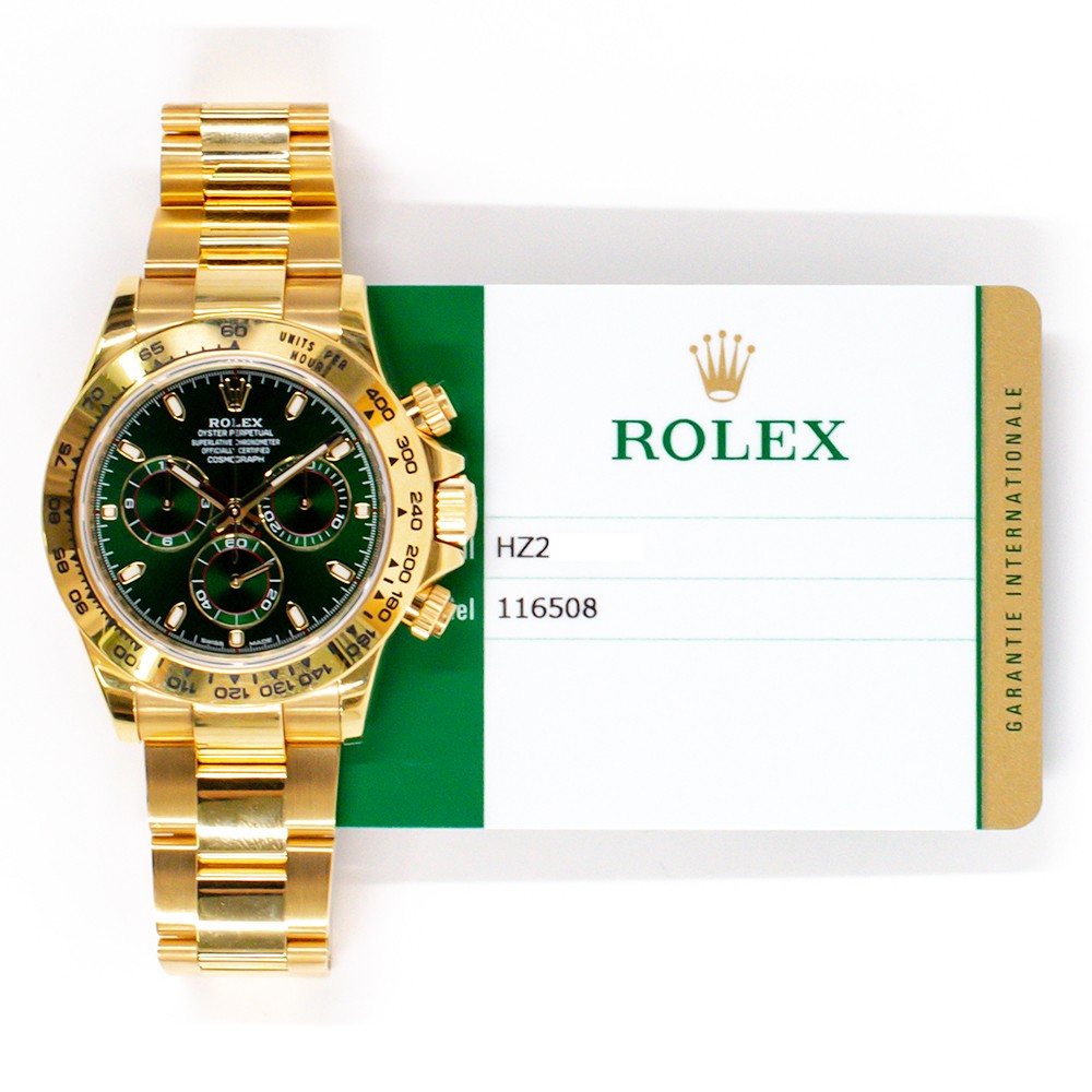 2017 Rolex Cosmograph Daytona, 116508, Yellow Gold, 40mm, Bright Green “John …