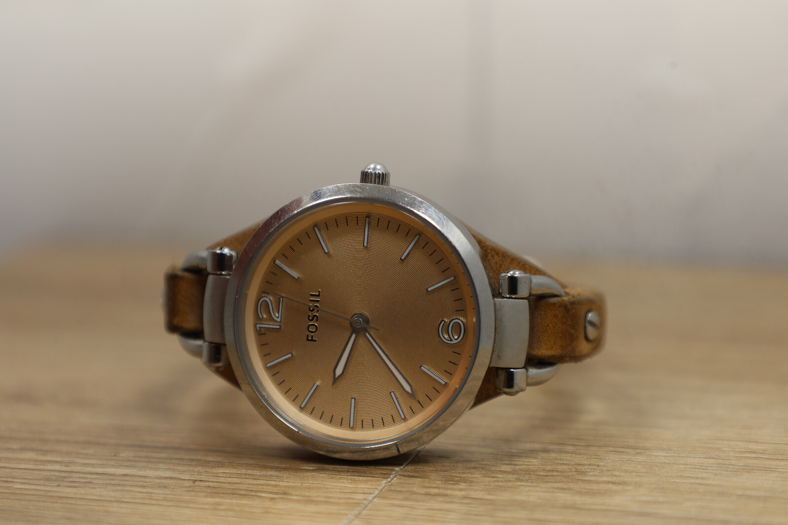 Fossil Georgia Watch Brown Bund Strap Three Hands 32mm Case ES-2830 New Batt