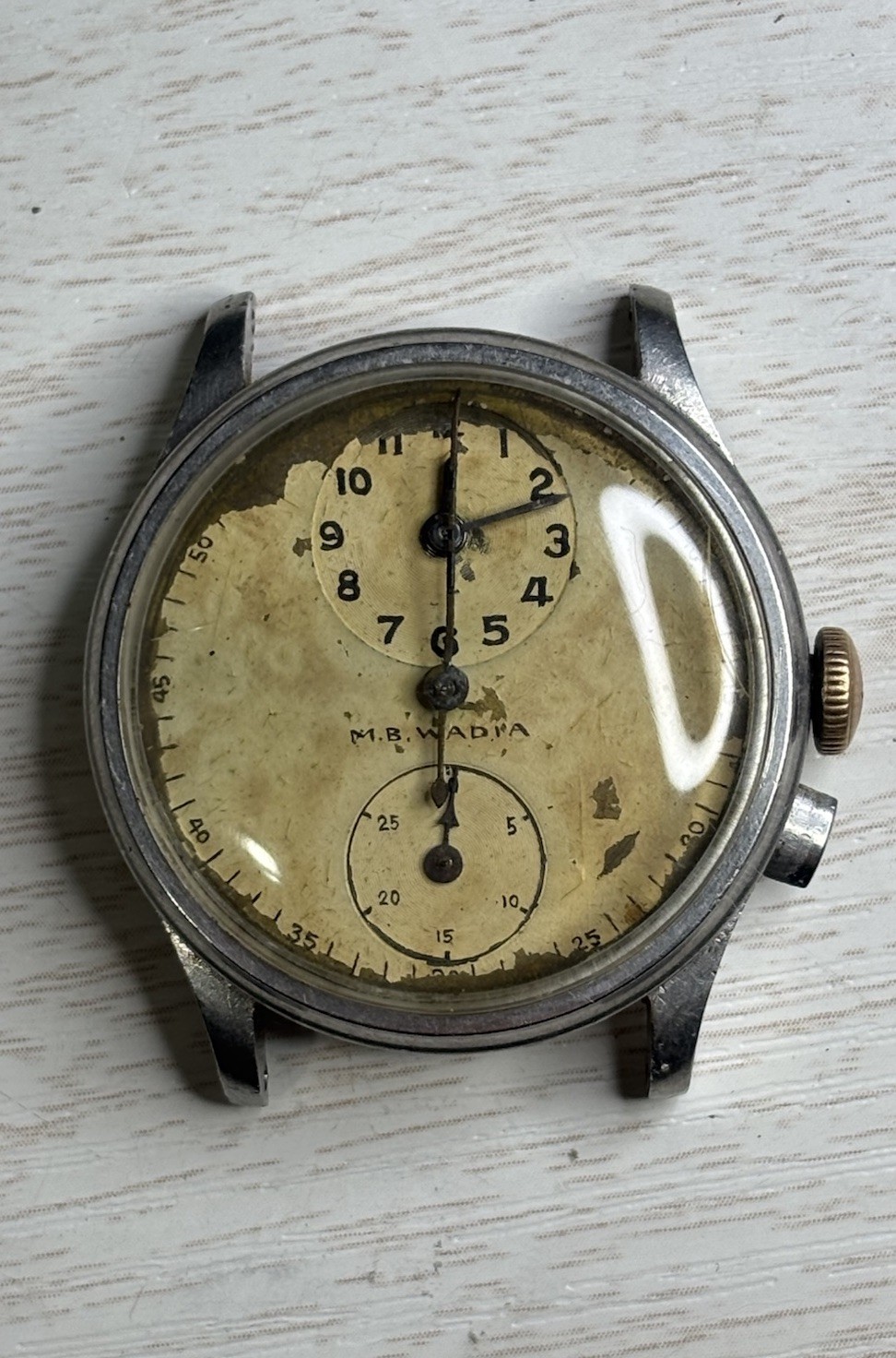 REPAIR NOT RUNNING Vintage 1940s M.B. Wadia Chronograph Venus 140 33.5mm Steel