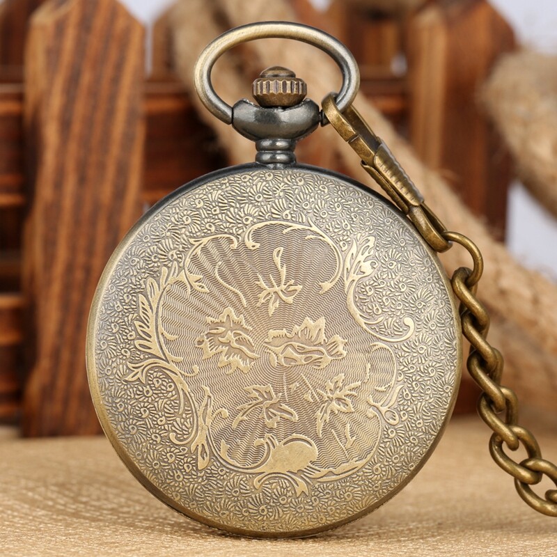 Half Hunter Quartz Pocket Watch Bronze/Silver/Black/Gold Roman Numerals Display