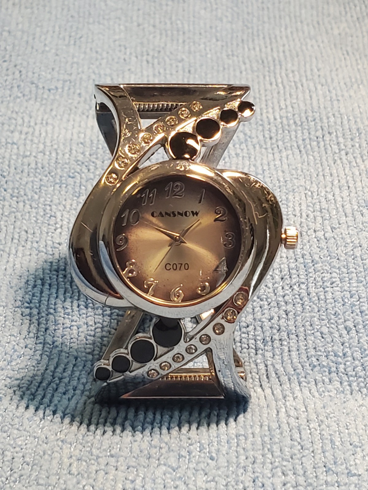 CANSNOW QUARTZ LADIES BANGLE WATCH GRAY ANALOG PUSH/PULL STAINLESS STEEL NEW