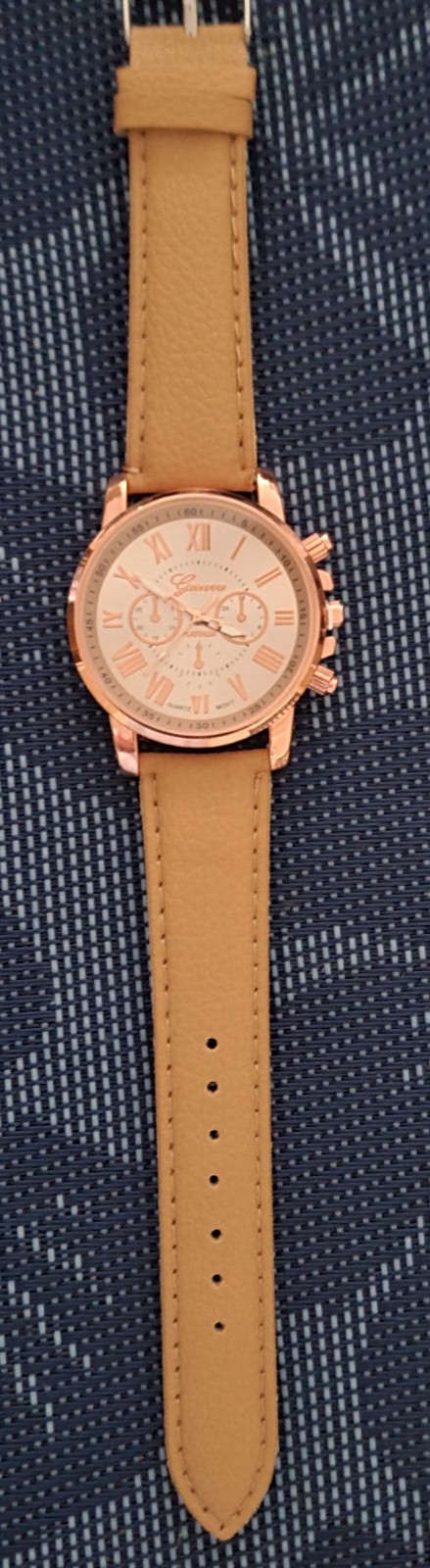 Geneva Women’s Tan And Rose Gold Watch With 8 3/4 Inch Band