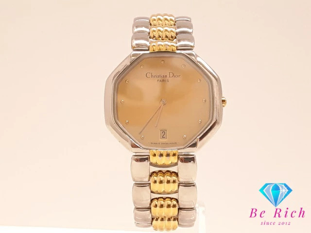 Christian Dior Octagon Swing Watch Men Gold Silver Stainless Steel 45.204
