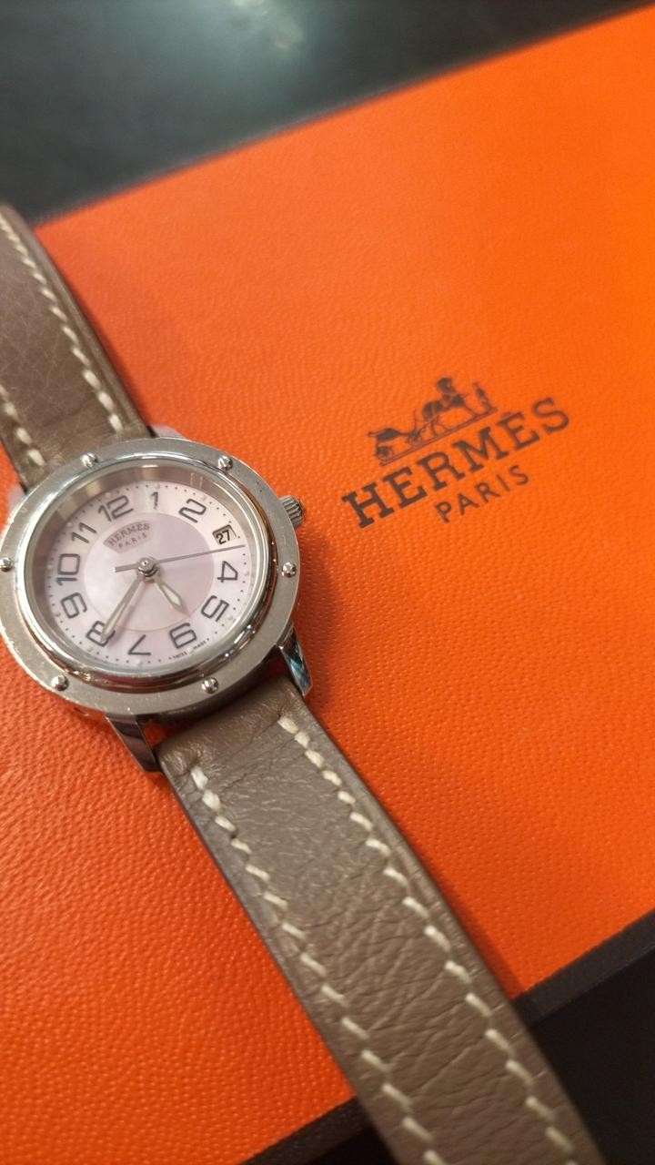 [A4N] Hermes Clipper CP1.210 Pink MOP Shell Dial SS Quartz Ladies [x4p]
