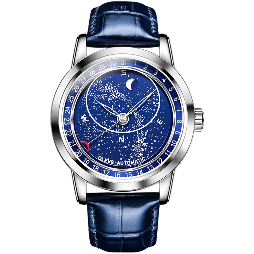 OLEVS 9923 Multi-functiom Starry Sky Rotation Dial Business Mechanical Watch