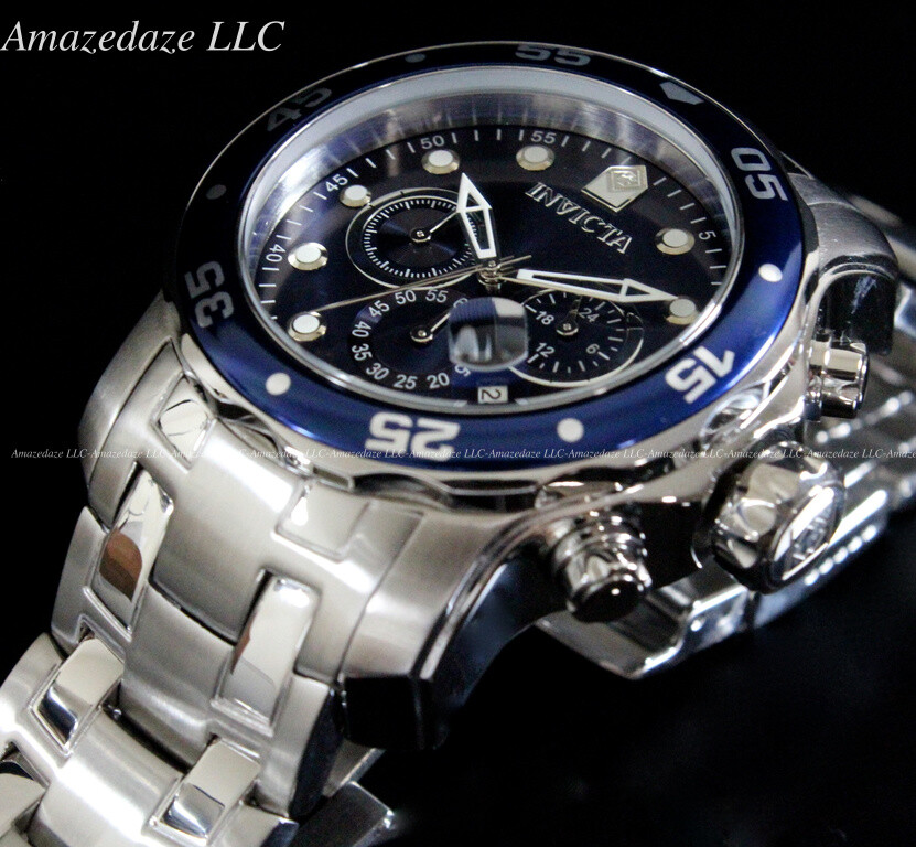 NEW Invicta Men Pro Diver Scuba VD53 Chronograph Stainless Steel Blue Dial Watch