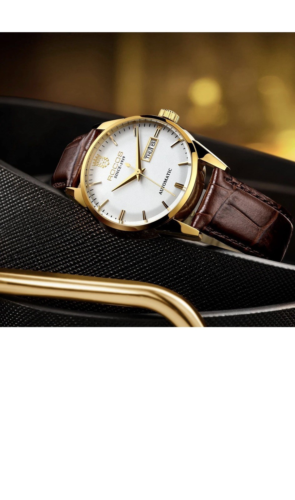 R0101 Men’s Automatic Mechanical Watch Golden Luxury Watch for Men Classic Re…