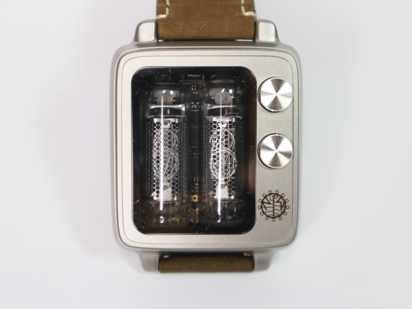 New Titanium NEONWORKS BTF NIXIE TUBE WATCH Retro Timer WristUp Brown Straps v.