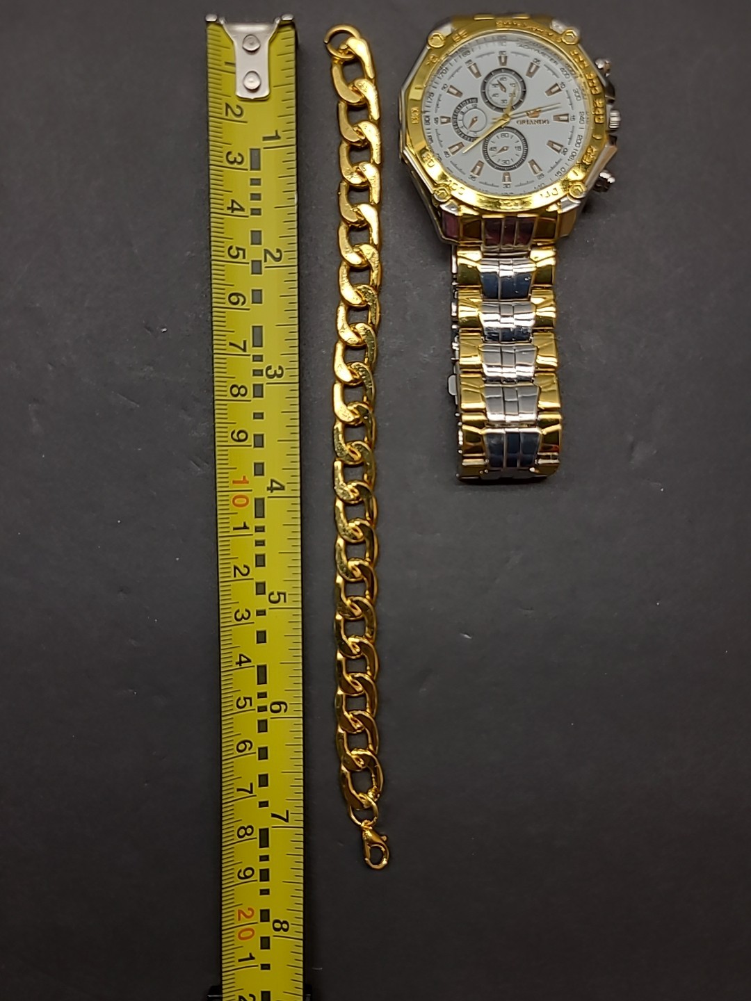 Men’s Orlando Gold And Silver Watch With 9 Inch Band And Gold Bracelet 7 1/2″