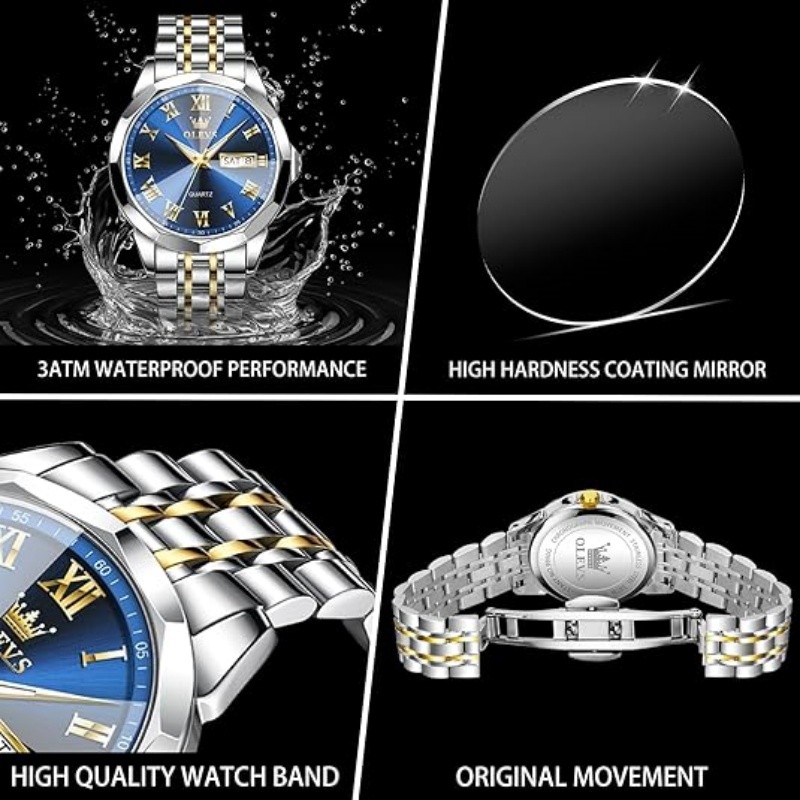 Men’s Watch Waterproof Quartz Luminous Business Wristwatch Stainless Steel Band