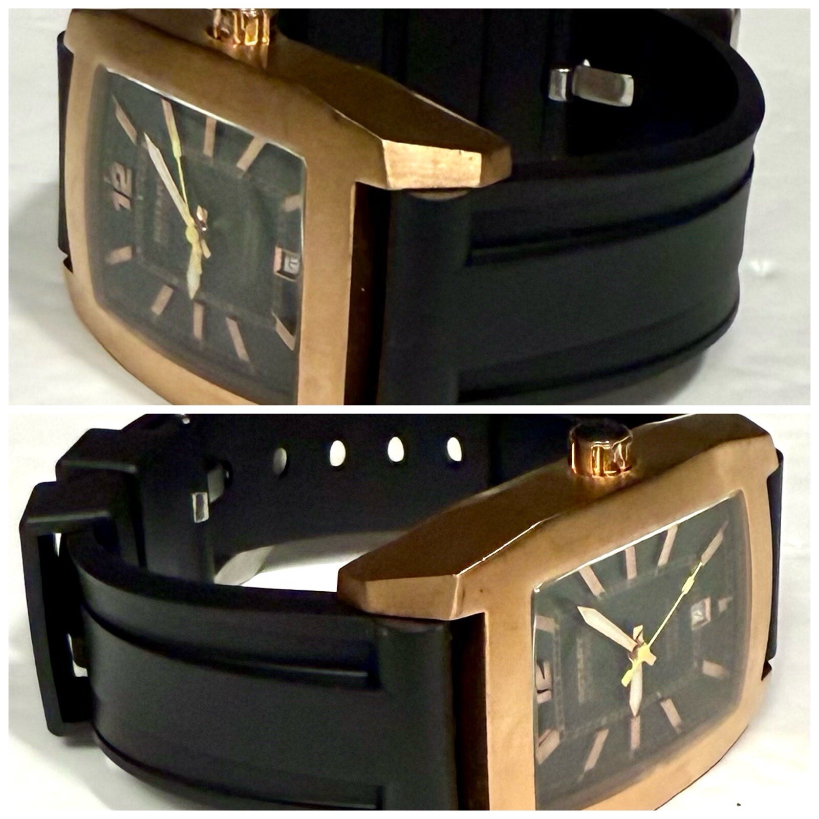 Auto ROTARY Series 200 Rosetone Rectangle Black Dial & Strap Mens Watch