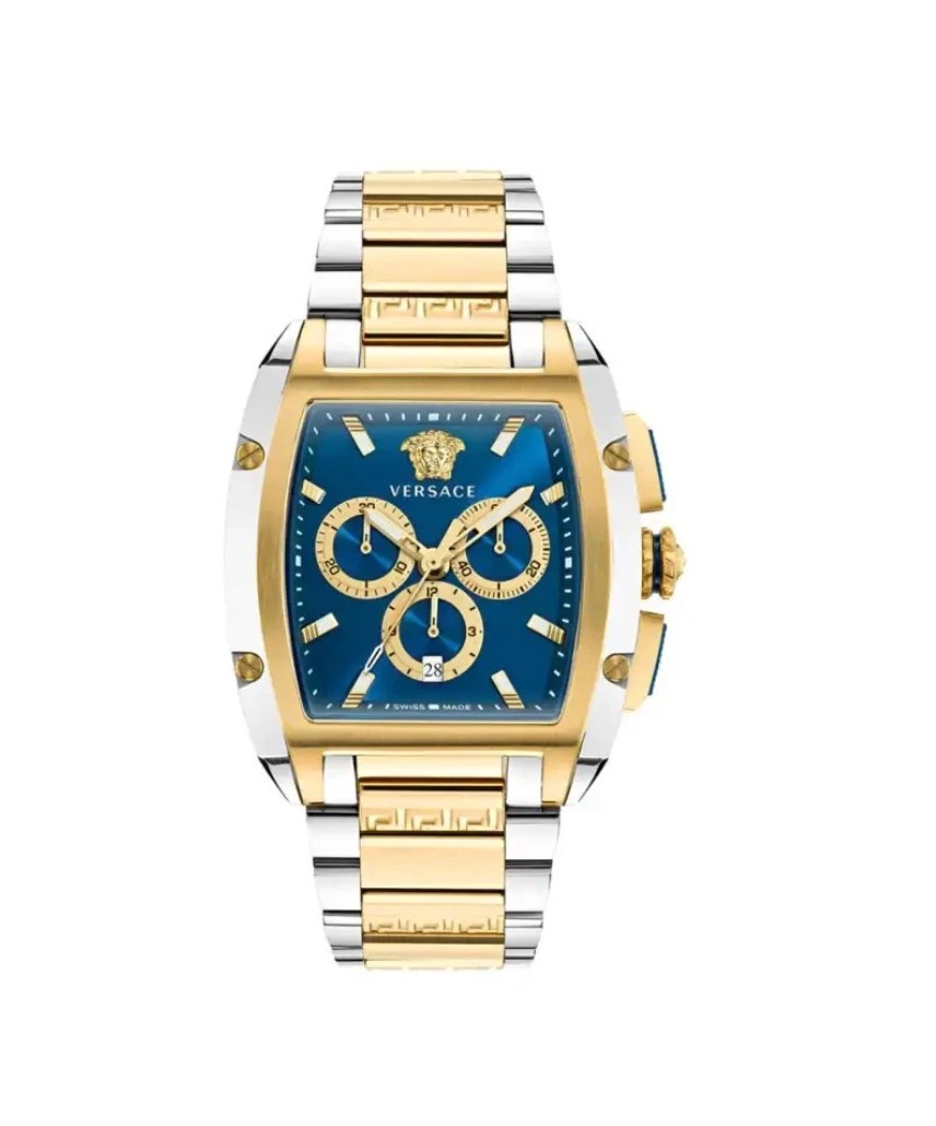 Versace Dominus Chronograph Quartz Blue Dial Two-Tone Men’s Watch VE6H00723 NEW