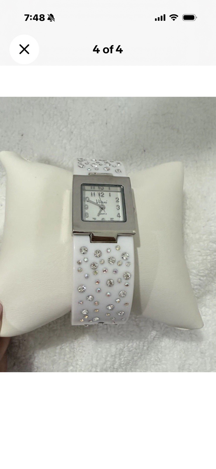 Vivani Rhinestone Cuff Quartz Watches Set Black & White NEW Batteries Womens