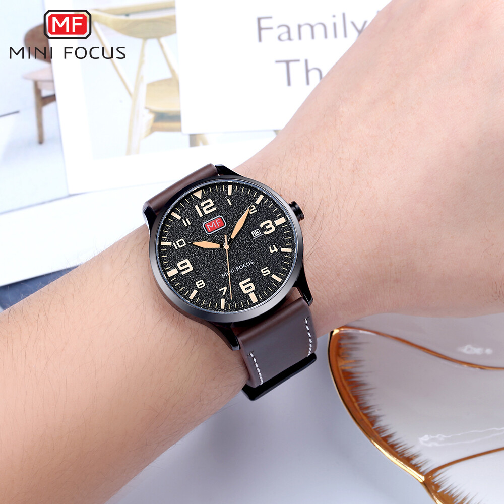 MINI FOCUS Men Ultra Thin Quartz Sports Watch Leather Strap Wristwatch with Date