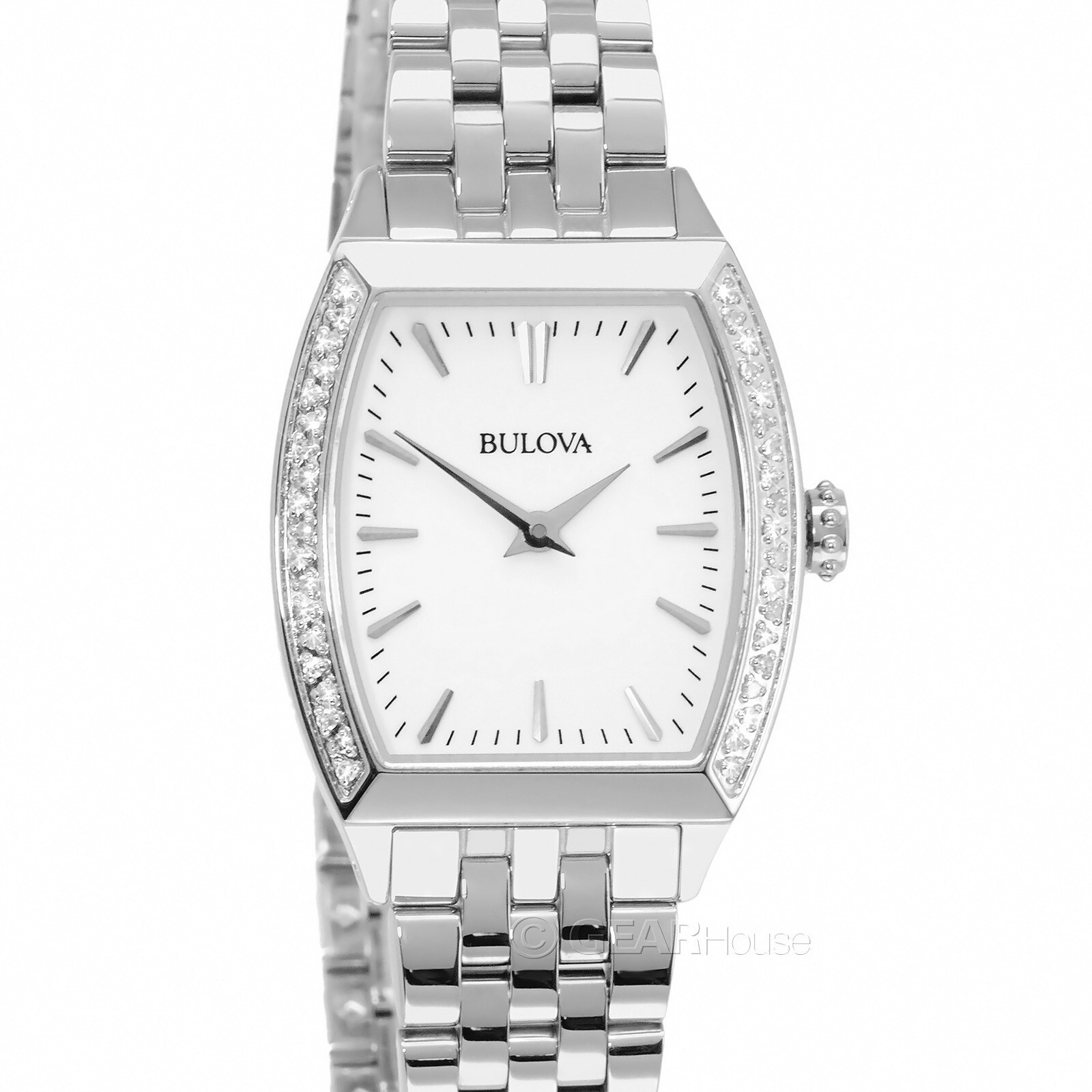 BULOVA Womens 38 Diamonds Dress Watch, White Dial, Silver Stainless Steel Band
