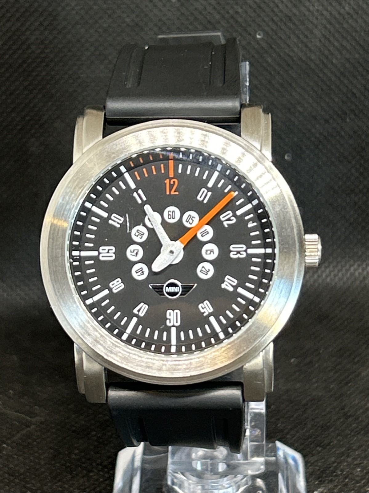 mini cooper seedomoter watch Black Dial Resin Strap New Battery Free Case