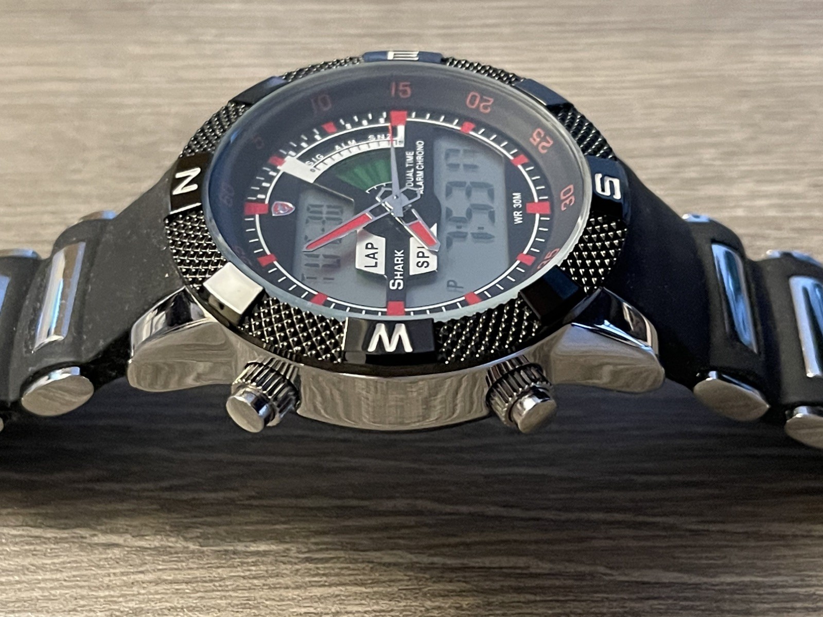 Shark Sport Chronograph Watch DS0061 free rugged case! Biker tough watch