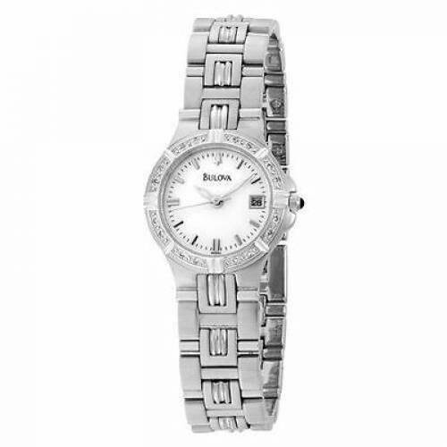 NEW Bulova Women’s 96R04 Quartz 16 Diamond Accent Stainless Steel Round Watch