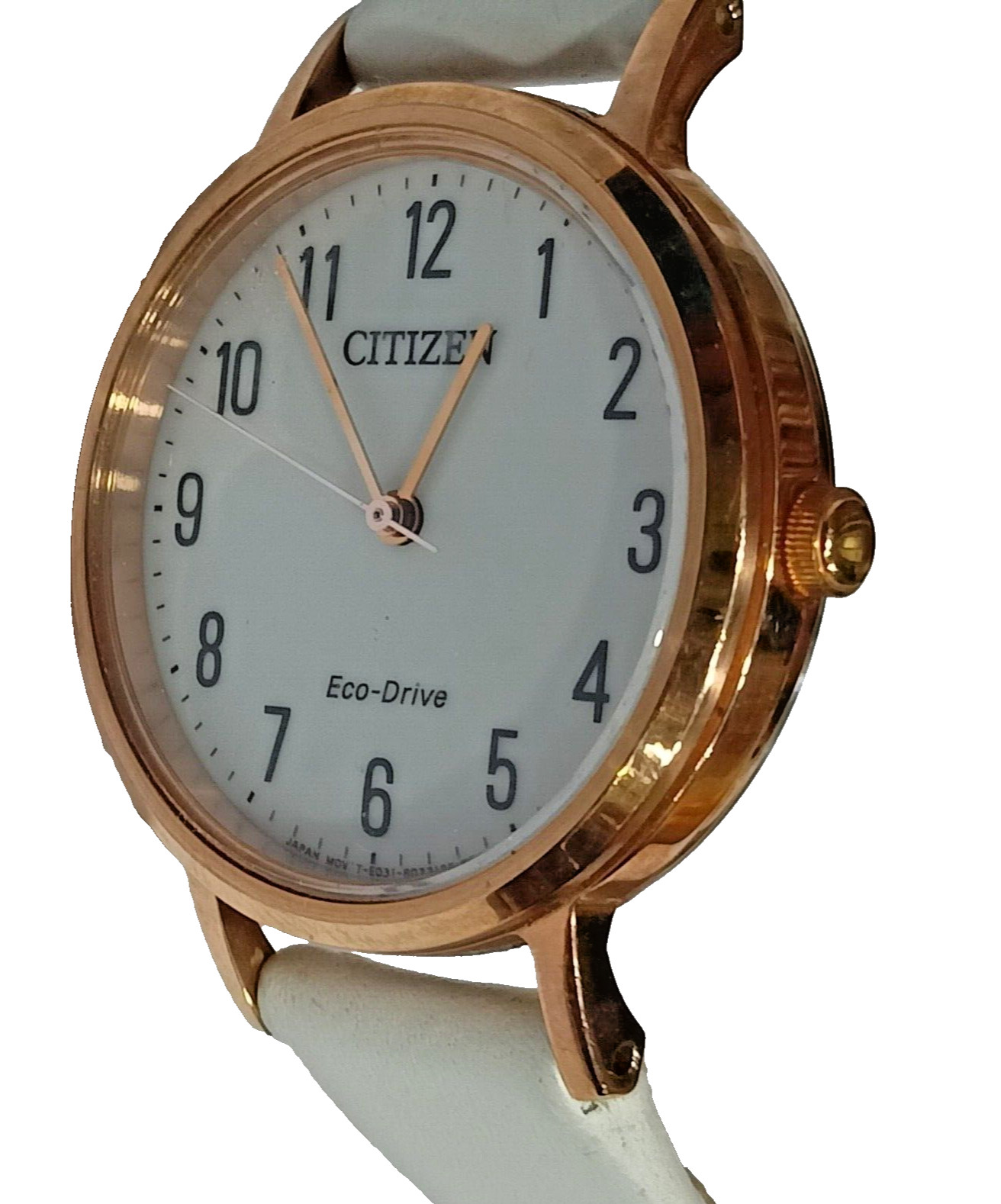 E031-R008005 CITIZEN ECO-DRIVE WHITE LEATHER BAND AND DIAL LADIES WATCH C2-153