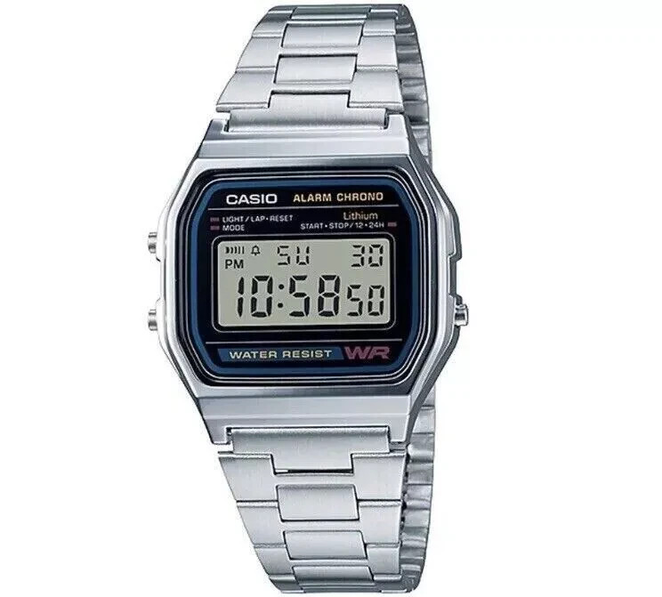 NEW CASIO Retro Classic Unisex Digital Steel Bracelet Watch A158WA-1YES Silver