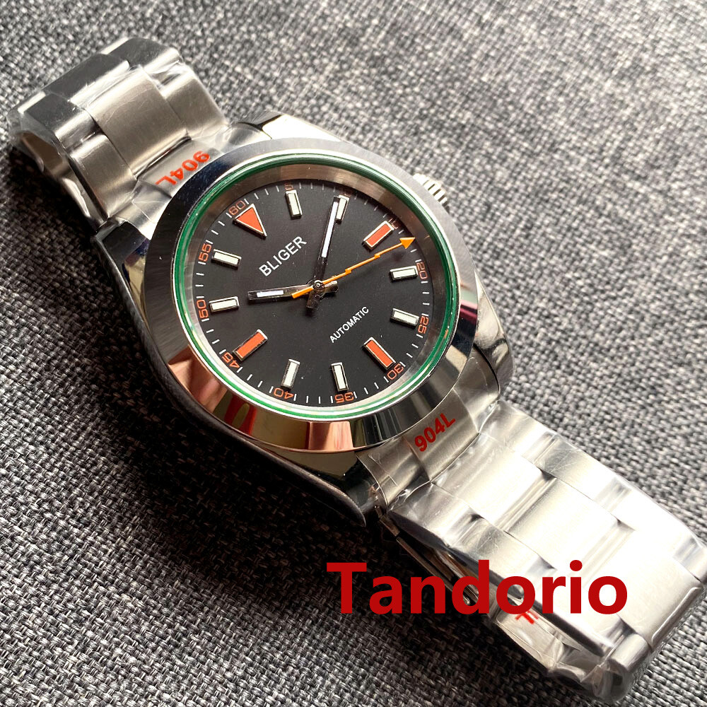 Polished 40mm BLIGER Black Dial Sapphire Glass MIYOTA PT5000 Automatic Men Watch
