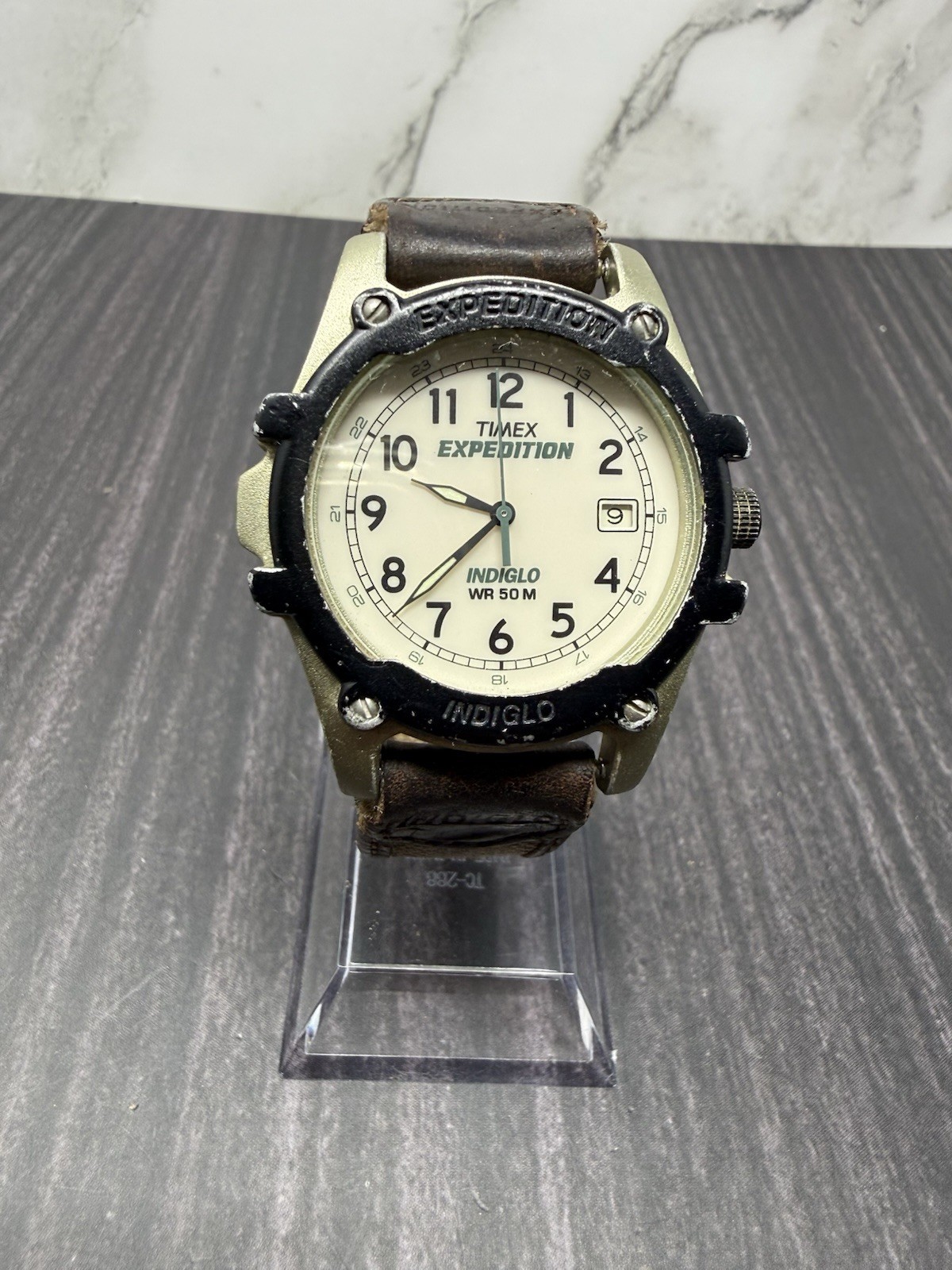 Timex Men Watch Silver Black Plastic Light Date 50m Beige Nylon Brown Quartz