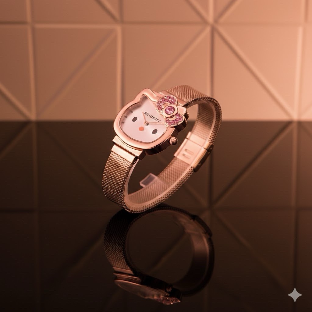 Hello Kitty Diamond Watch Kids Girls Teen Ladies Magnetic Strap Pink Gold Silver