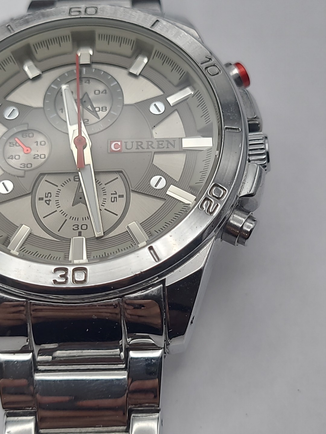 Curren M-8275 Men’s Analog Watch Silver Case Faux Multi Dial New Battery Working