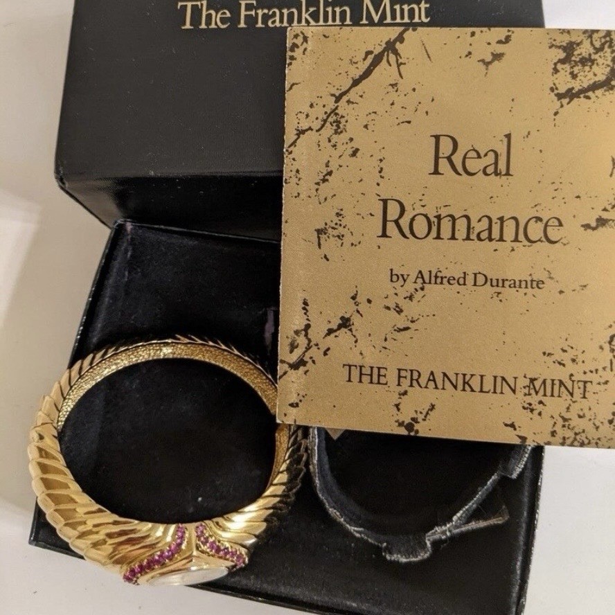 Franklin Mint 1990 Alfred Durante Cuff Watch Gold Ruby MOP Swiss