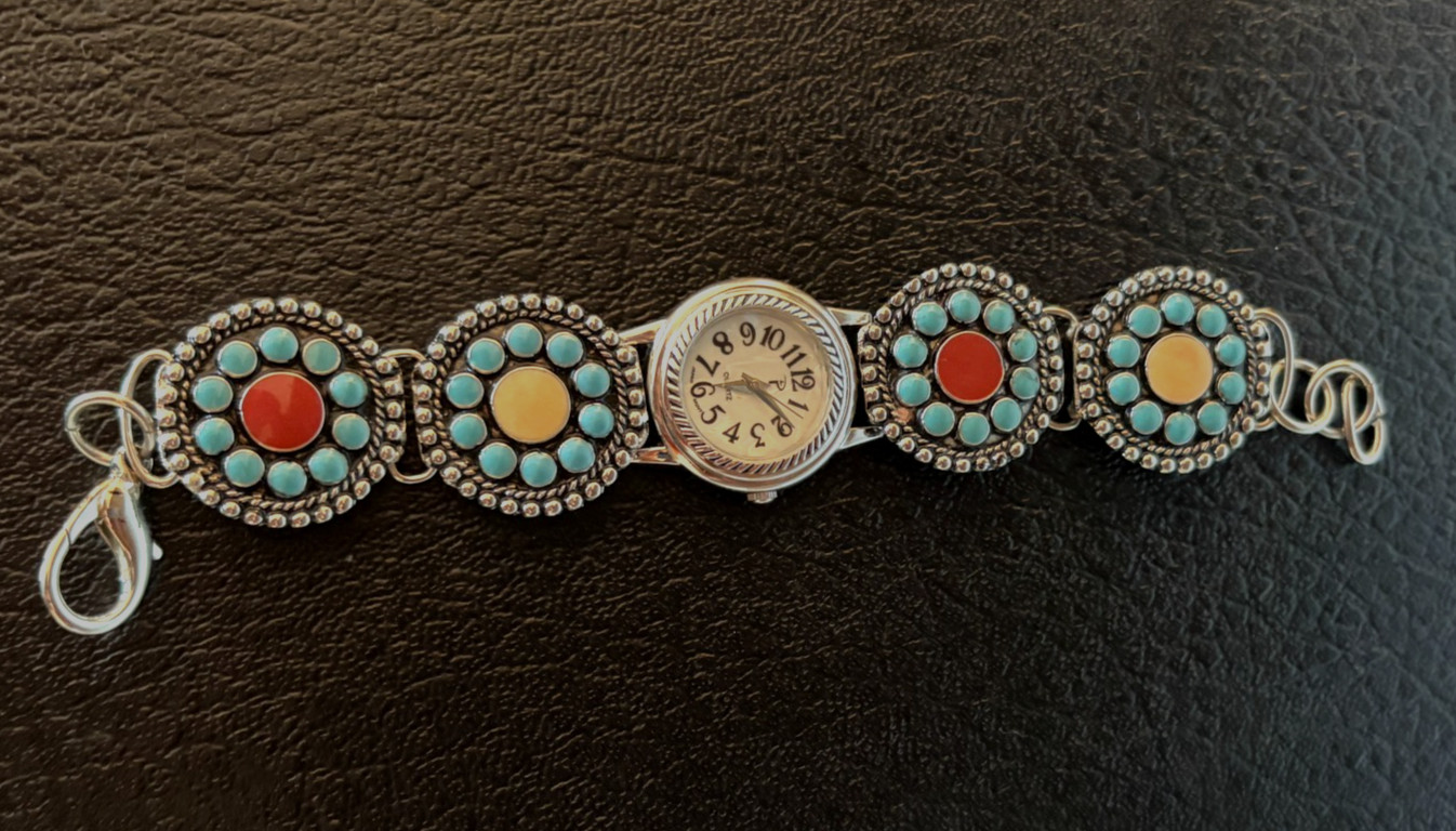 Vintage Ladies silver tone turquoise watch and other colors (Quartz)