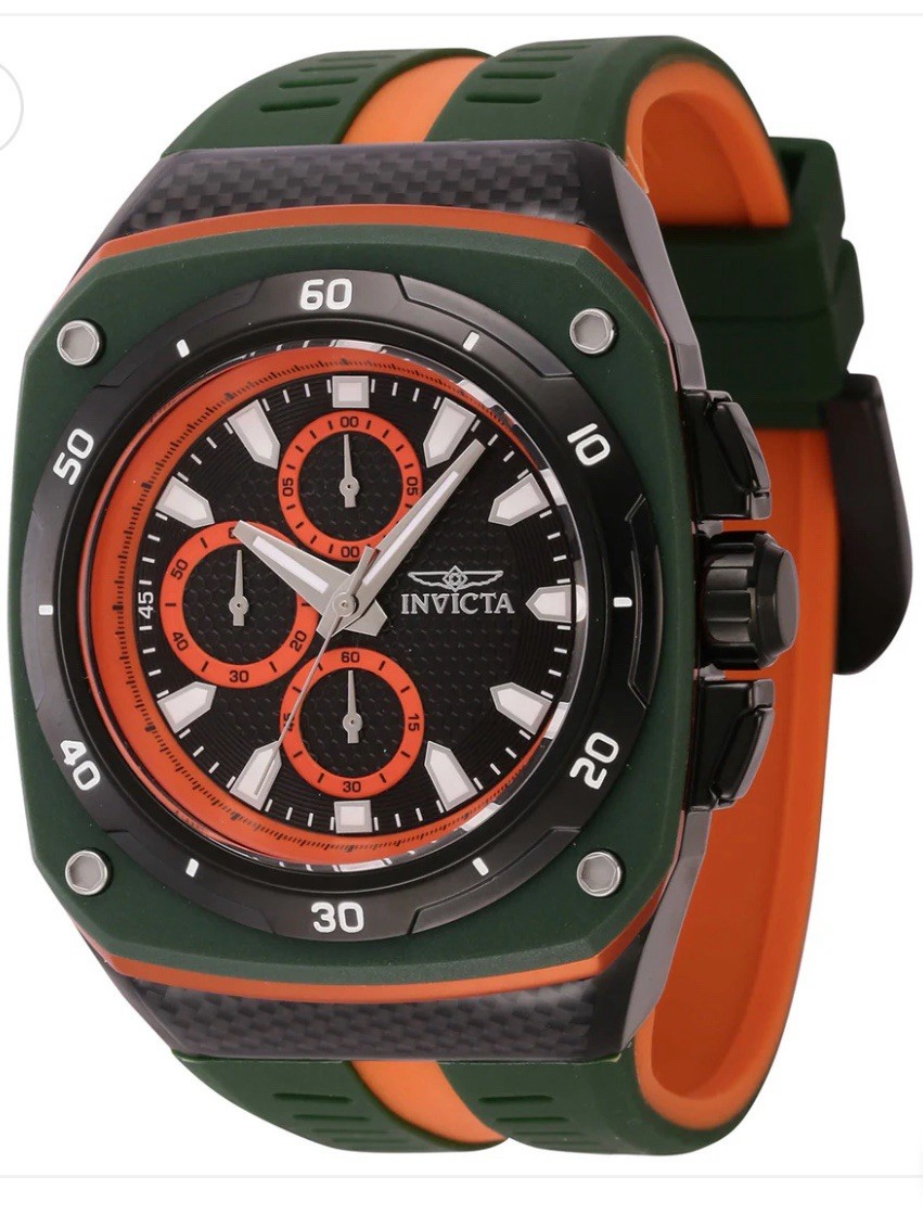Invicta Black and Orange Chronograph Watch Mens rubber strap