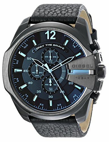 Diesel Mega Chief Chronograph Black Dial Leather Mens Watch DZ4323