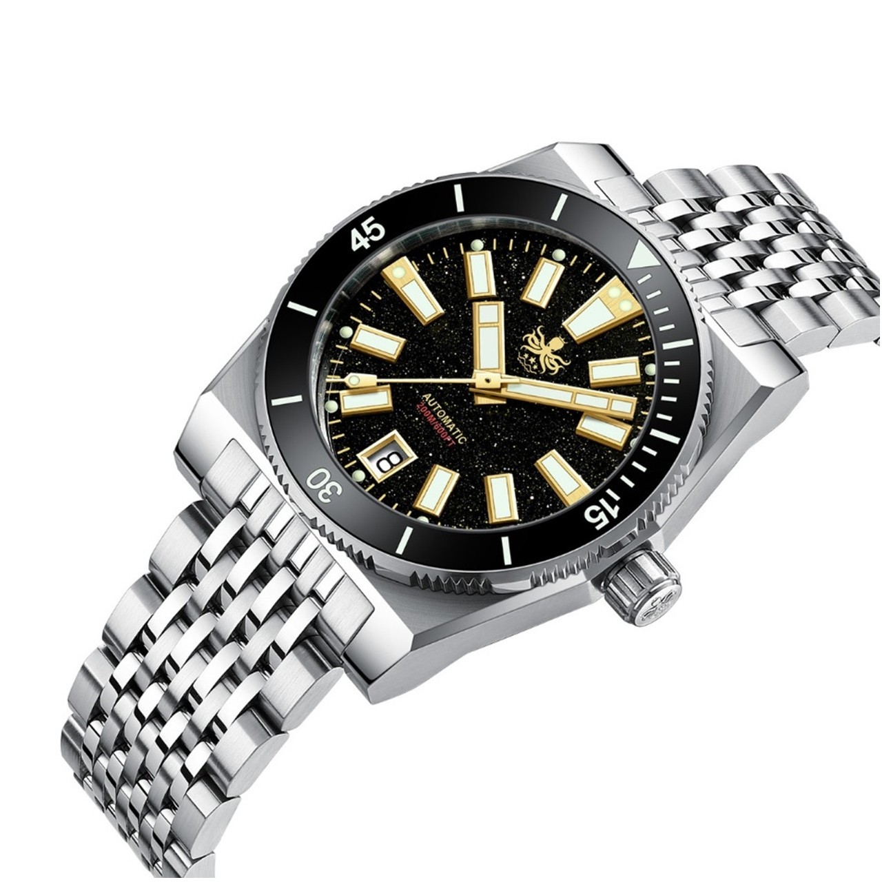 PHOIBOS Narwhal PY061C Mens Automatic Diver Watch Black Aventurine 200m