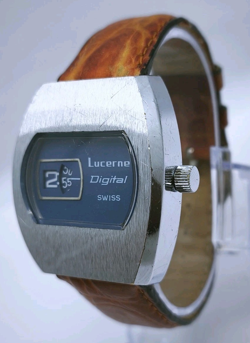 Vtg 1970s Lucerne Digital Jump Hour 35mm Gents Watch Swiss Basis Mvt For Repair