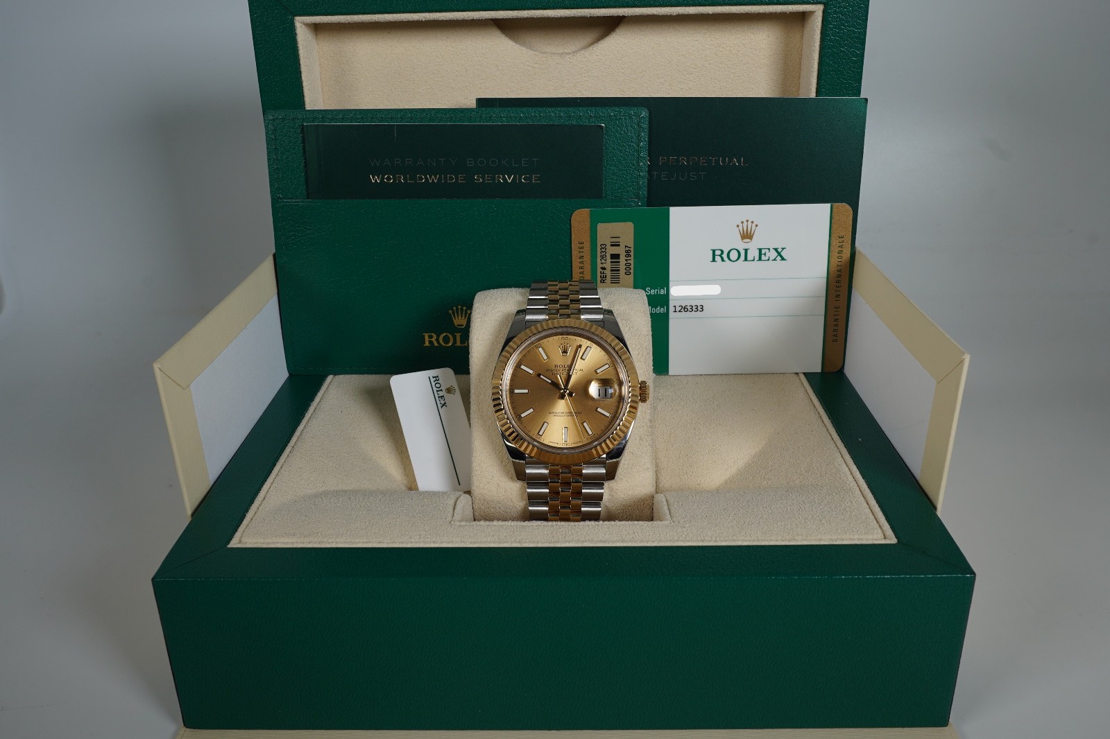 2017 Rolex Datejust 41 126333 Champagne Stick Dial Two-Tone Jubilee Box Papers