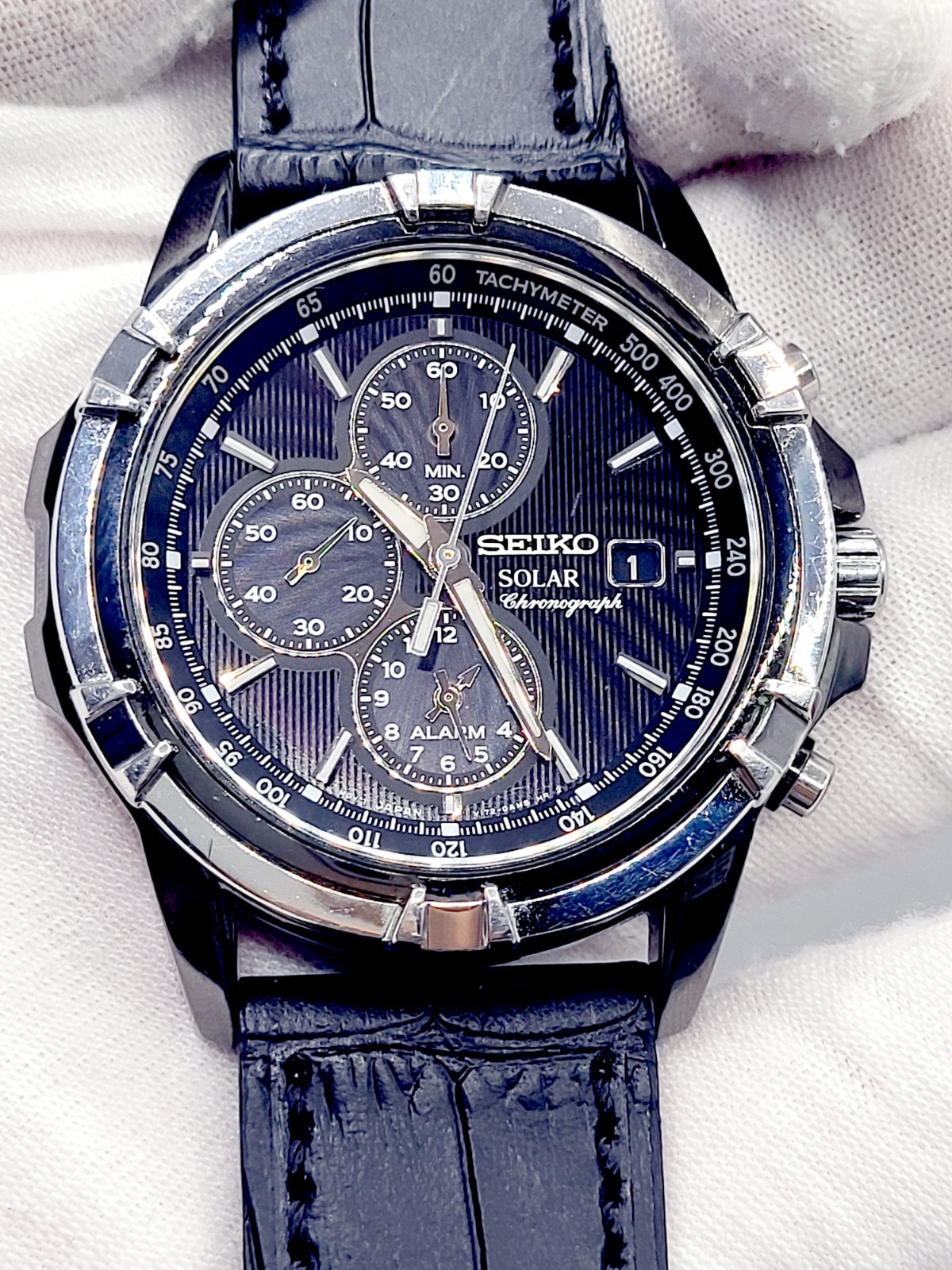 Seiko Solar Chronograph 2014 Men’s Watch 45mm Black Dial V172-0AJ0 [WORKS]