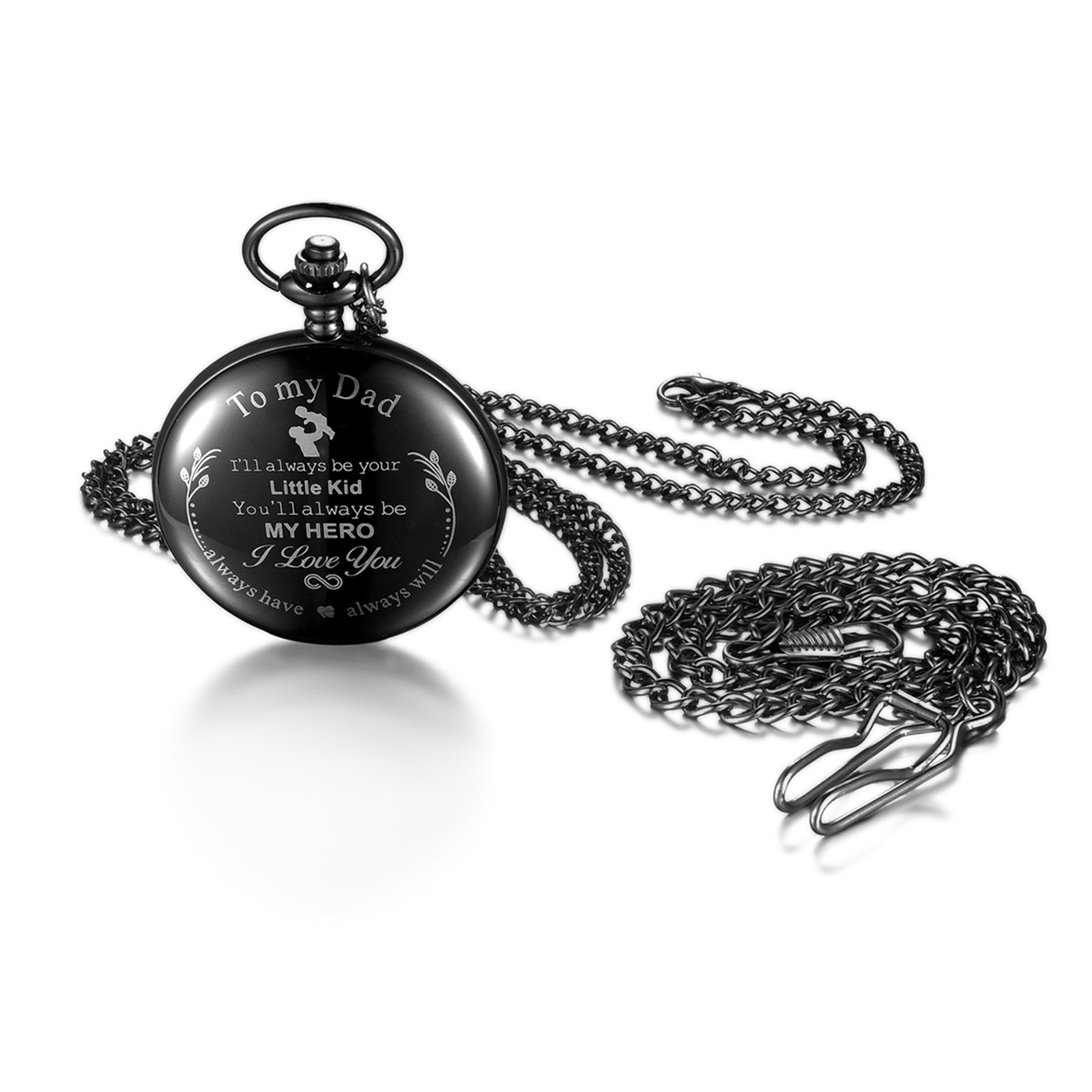 ‘To My Dad My Hero’ Quartz Pocket Watch Necklace for Father’s Day Birthday Gift