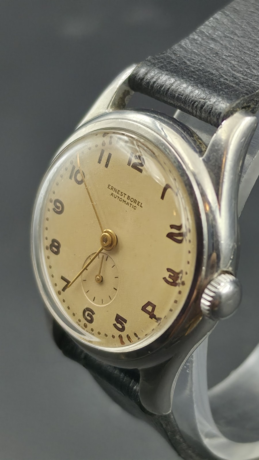 Vintage 1950s Ernest Borel Bumper Automatic Breguet Numeral Steel Field Watch…