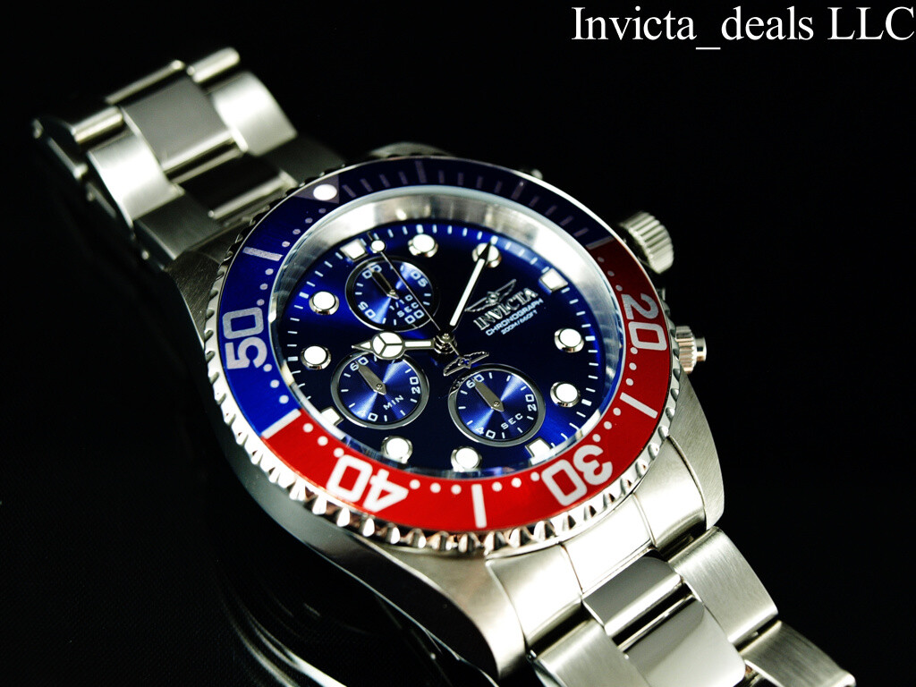 Invicta Men’s 43mm PRO DIVER PILOT Chronograph Blue Dial Red & Blue Bezel Watch