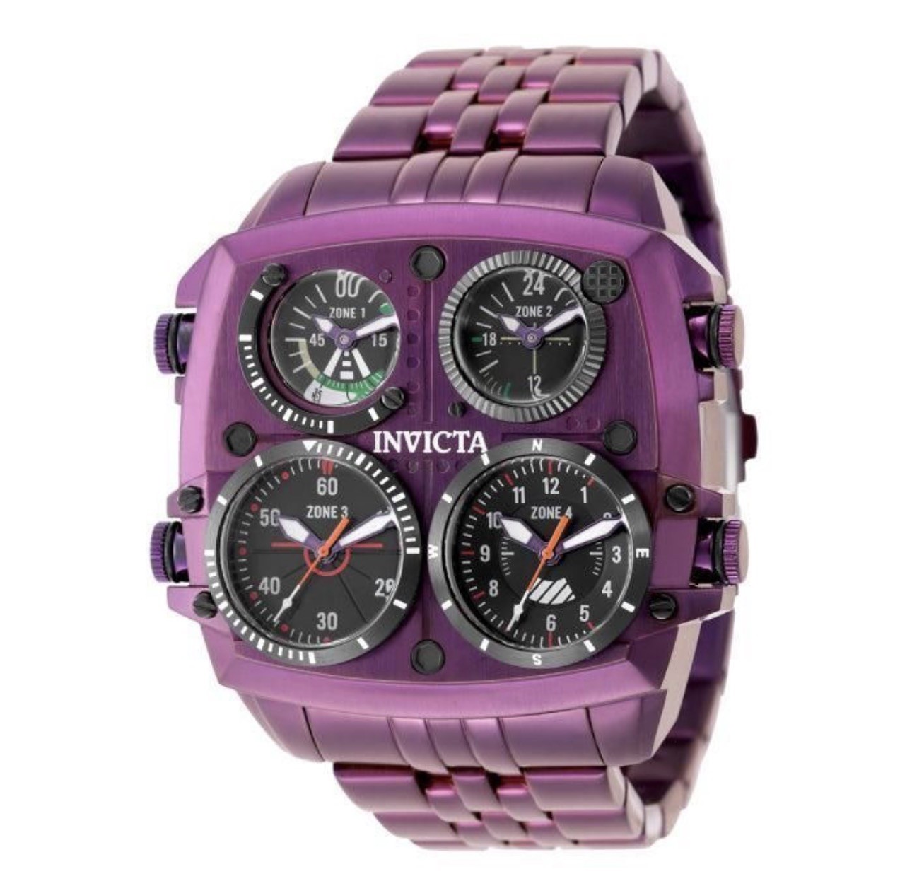 🔥NEW🔥Invicta Aviator ZULU TIME 4 Time Zone Pilot Men’s Watch 50mm Purple 50658