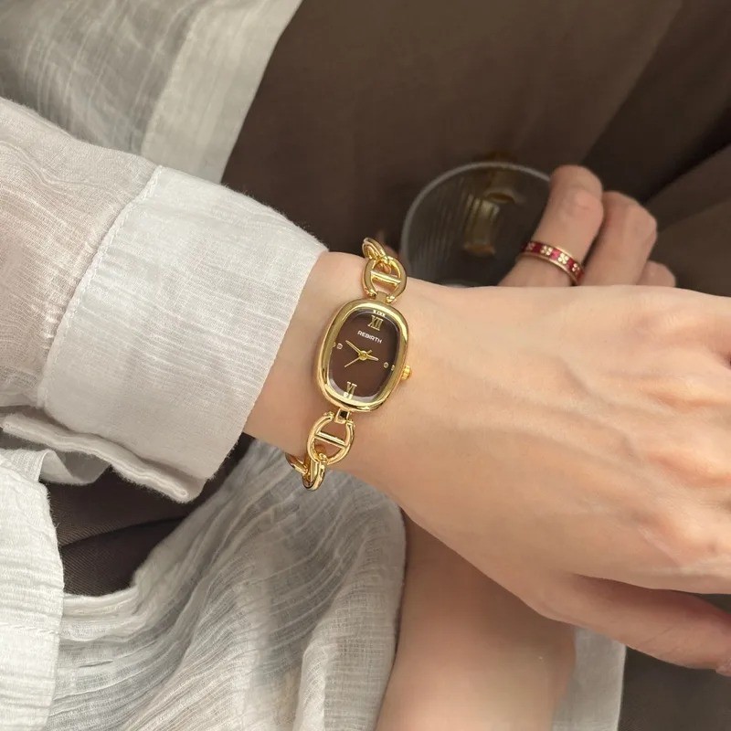 Watch For Women With Plexiglass Mirror, Pointer Display, Alloy Strap – coffee