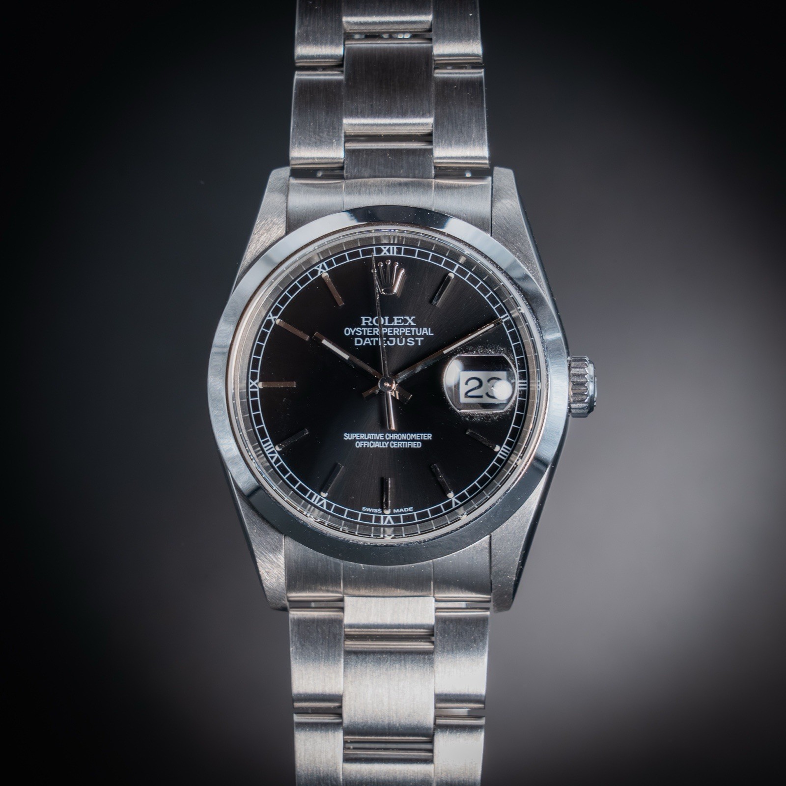 Rolex Date Just ref. 16200 Steel Quadr. Black Box and Warranty