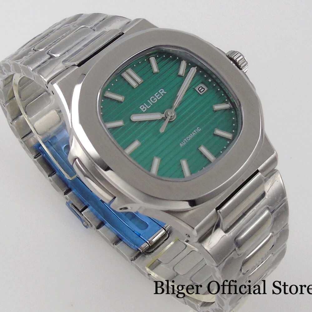 BLIGER NH35A PT5000 Dress Square Case Automatic Men Watch MIYOTA 8215 Glass Back