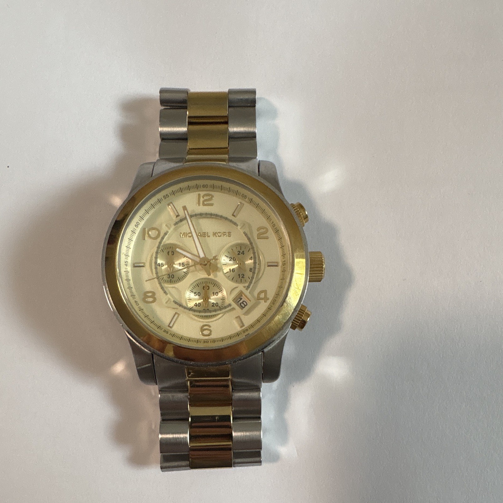 Michael Kors MK-2098 Quartz Chronograph Date Two-Tone SS Gold Dial 47mm 10 ATM