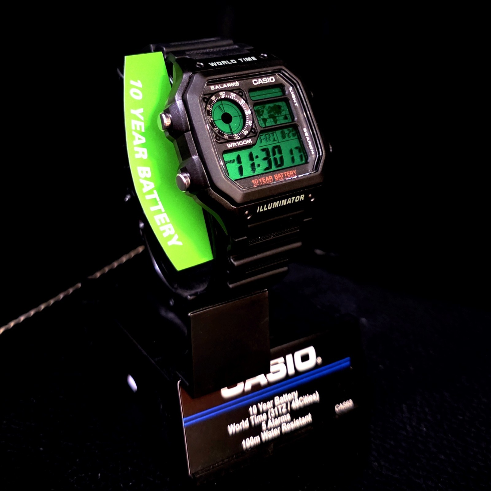 “Green Lit” 🟢 Casio Royale World Time AE1200 Custom Mod