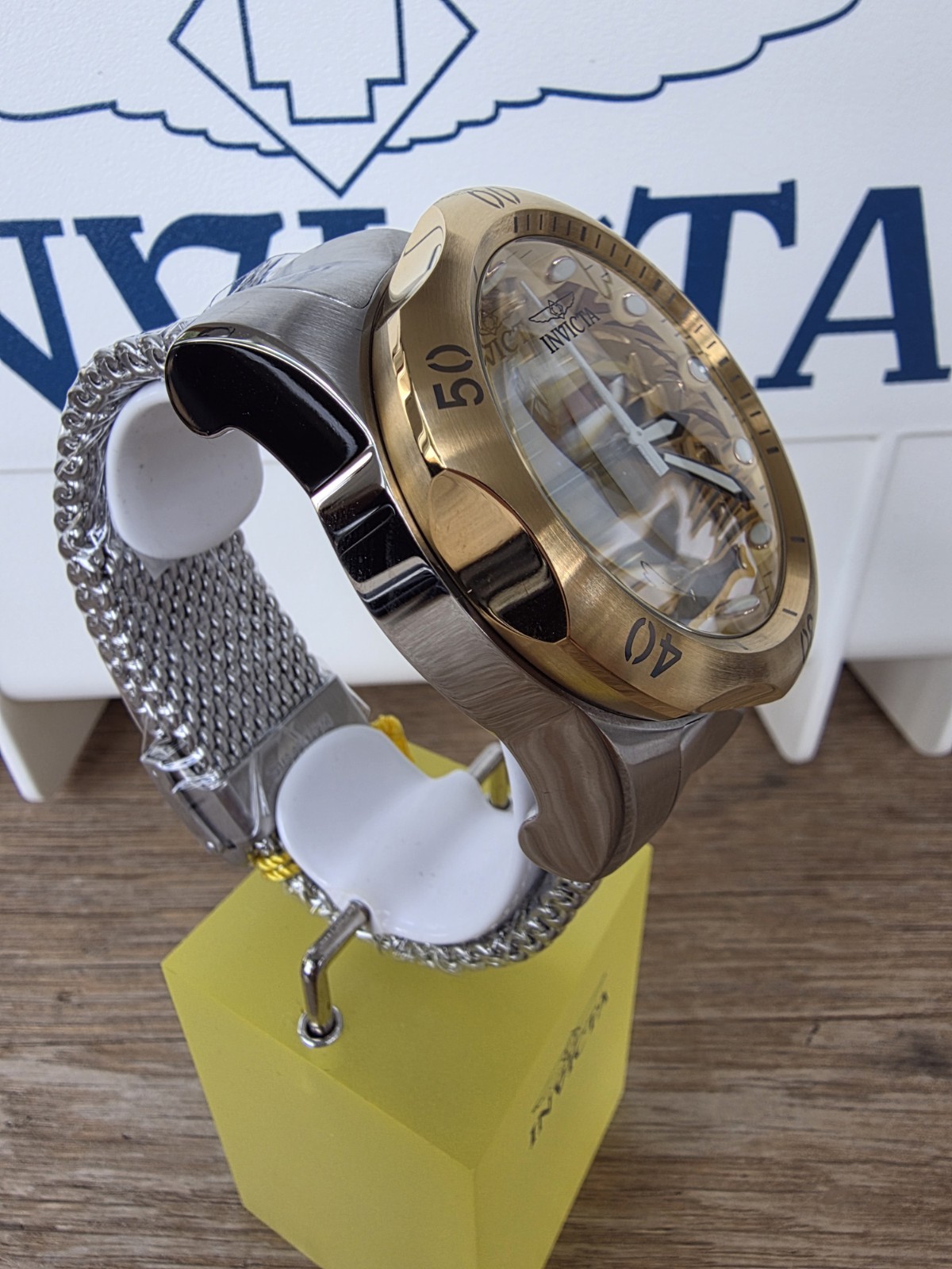 Invicta Venom Lionheart Men’s Quartz Chronograph Gold Dial Steel Bracelet 53.7mm