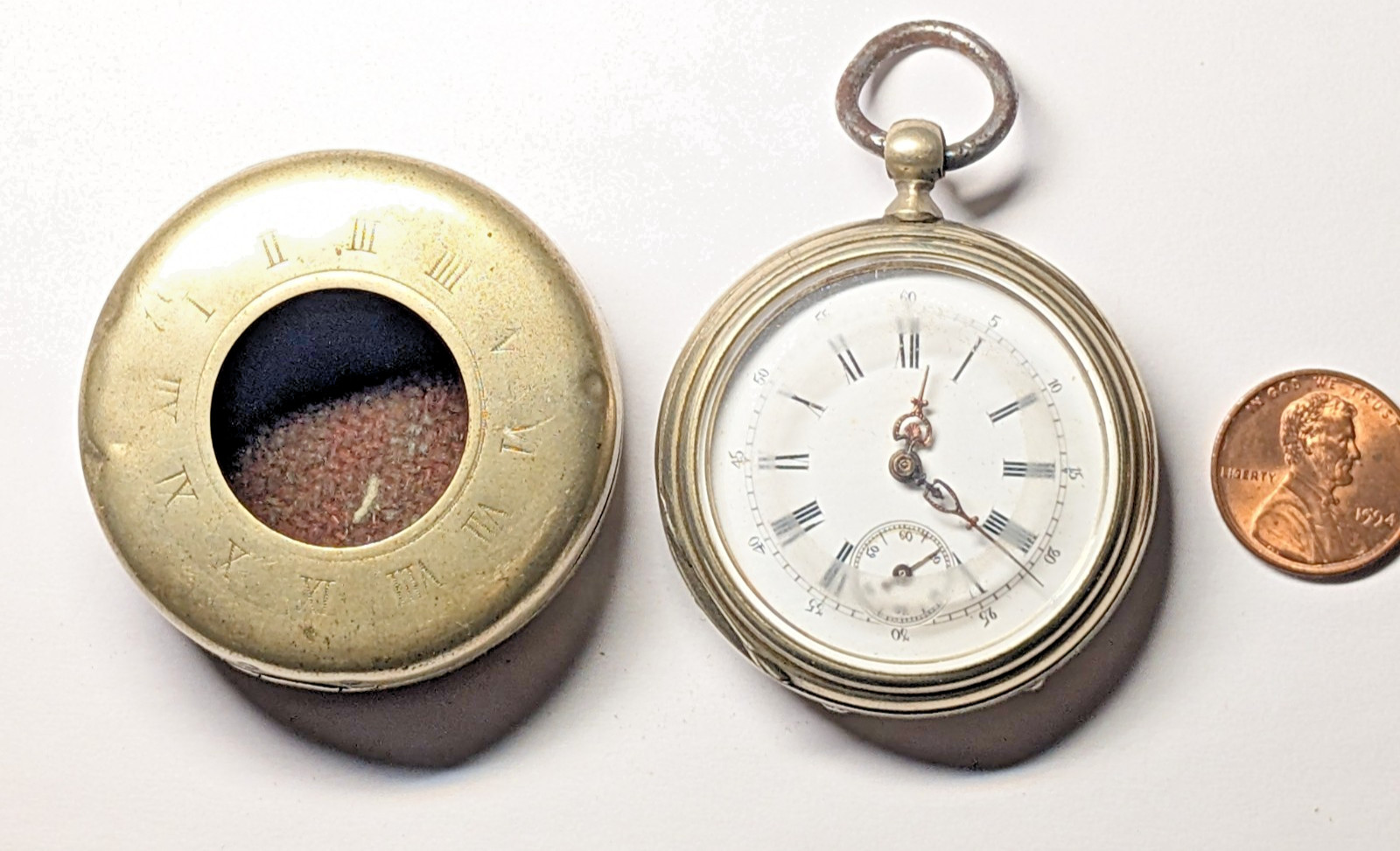 ANTIQUE CYLINDER POCKET WATCH WITH POCKET WATCH HOLDER
