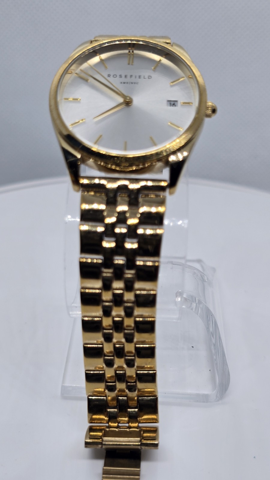 Rosefield “Ace” ACSGD-A01 33 mm Women’s Watch – Silver Sunray Dial, Gold